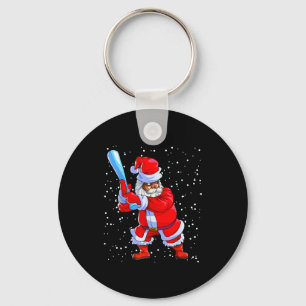 Black African American Santa Claus Baseball Afro C Keychain