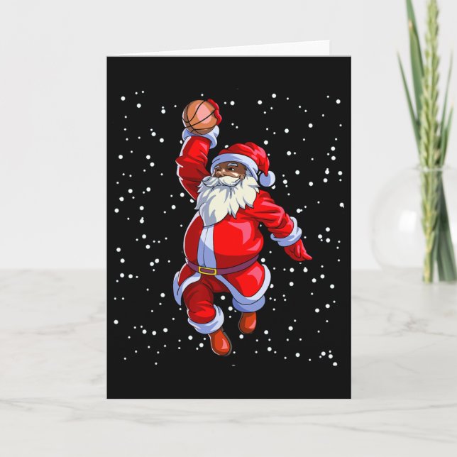 Black African American Santa Claus Basketball Afro Card (Front)