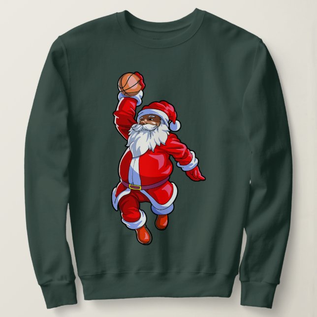 Black African American Santa Claus Basketball Afro Sweatshirt (Design Front)