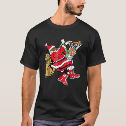 Black African American Santa Claus Basketball Chri T_Shirt