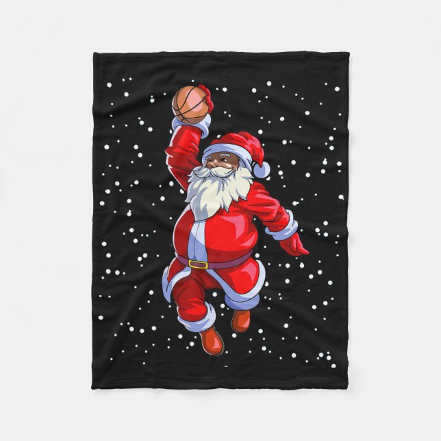 Black African American Santa Claus Bysketbyll Afro Fleece Blanket (Front)
