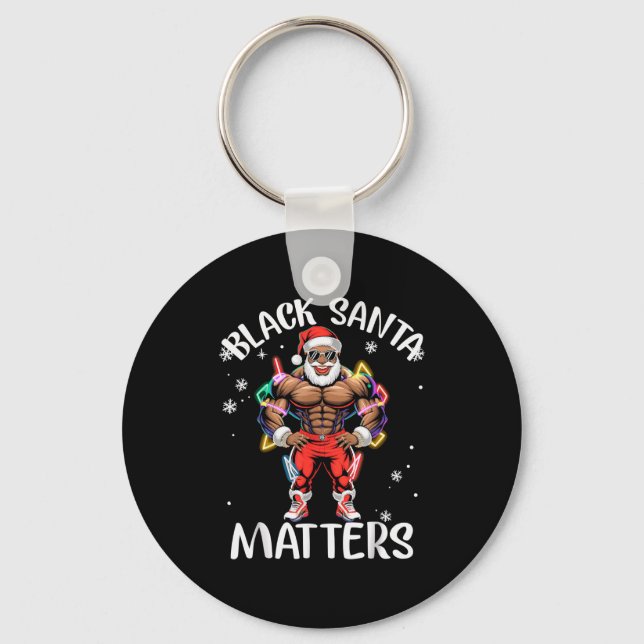 Black African American Santa Claus Christmas Pajam Keychain (Front)