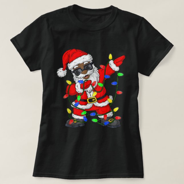 Black African American Santa Claus Christmas pajam T-Shirt (Design Front)