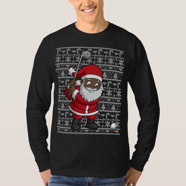 Black African American Santa Claus Golf Ugly Chris T-Shirt (Front)