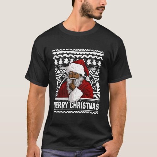 Black African American Santa Gift Merry Christmas T_Shirt