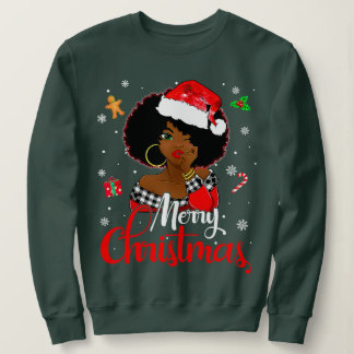 Black African American Santa Merry Christmas Melan Sweatshirt