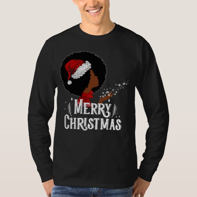 Black African American Women Santa Hat Christmas M T-Shirt (Front)