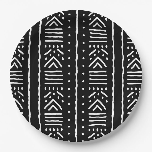 Black African Bogolan Design Paper Plates (Front)