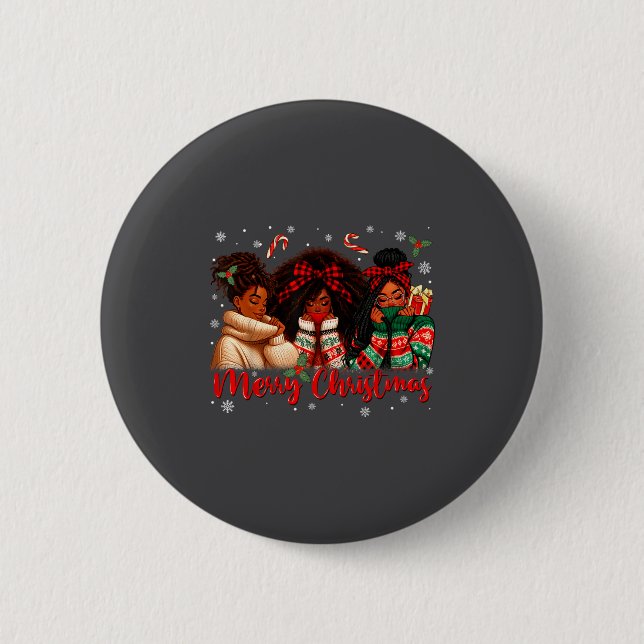 Black African Girl American Melanin Christmas Sant Button (Front)