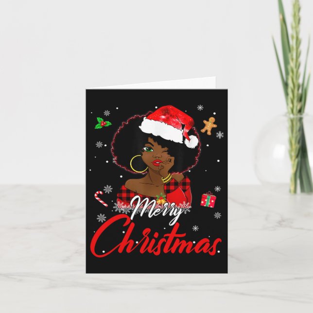 Black African Girl American Melanin Christmas Sant Card (Front)