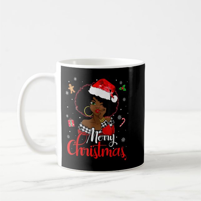Black African Girl American Melanin Christmas Sant Coffee Mug (Left)