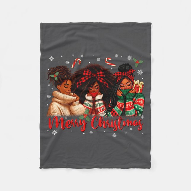 Black African Girl American Melanin Christmas Sant Fleece Blanket (Front)
