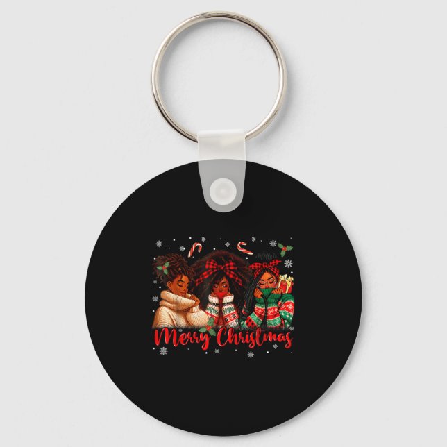 Black African Girl American Melanin Christmas Sant Keychain (Front)