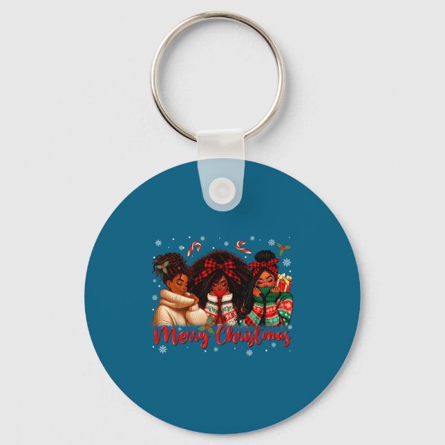 Black African Girl American Melanin Christmas Sant Keychain (Front)
