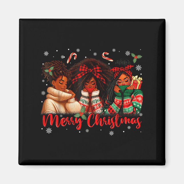 Black African Girl American Melanin Christmas Sant Magnet (Front)
