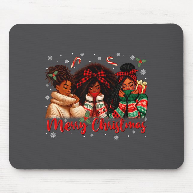 Black African Girl American Melanin Christmas Sant Mouse Pad (Front)