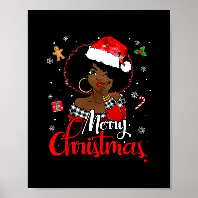 black african girl american melanin christmas sant poster (Front)