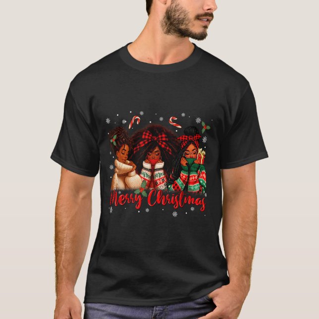 Black African Girl American Melanin Christmas Sant T-Shirt (Front)
