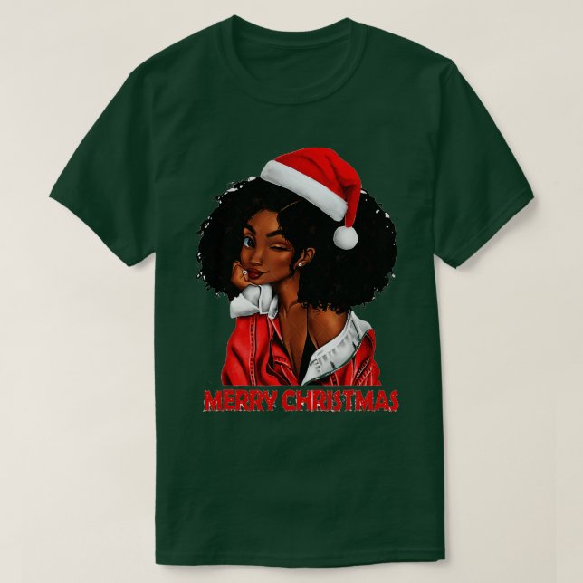 Black African Girl American Melanin Christmas Sant T-Shirt (Design Front)