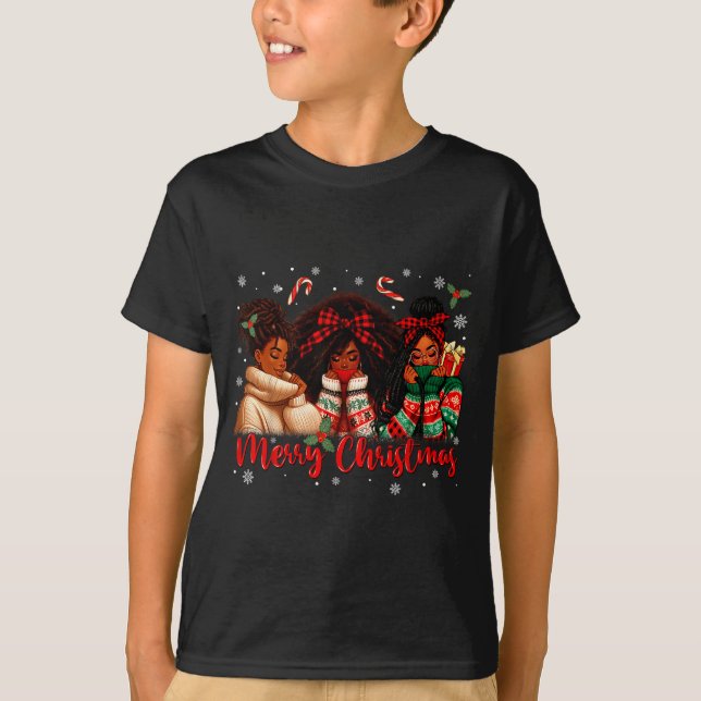Black African Girl American Melanin Christmas Sant T-Shirt (Front)