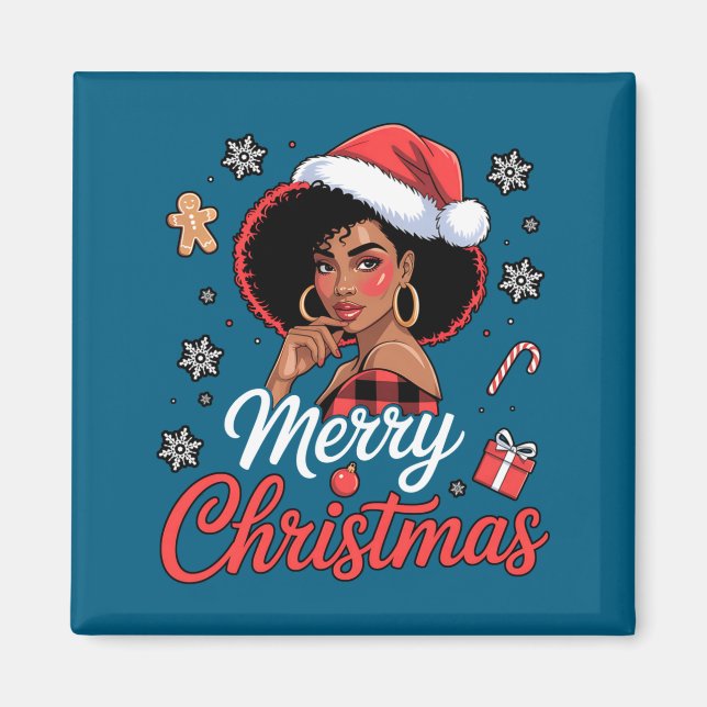 Black African Girl American Merry Christmas Santa  Magnet (Front)