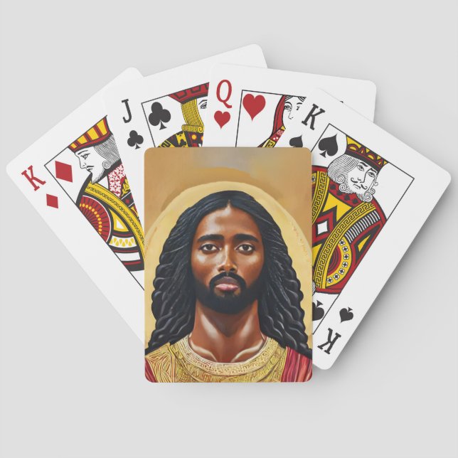 Black African Jesus Christ Religious Art Poker Cards (Back)