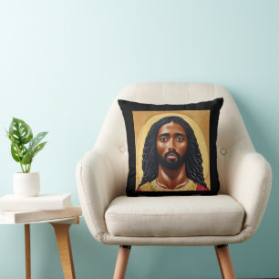 Black African Jesus Christ Religious Art Throw Pillow