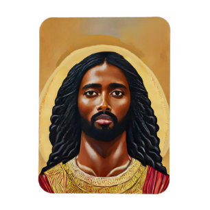 Black African Man Jesus Christ portrait Art Magnet