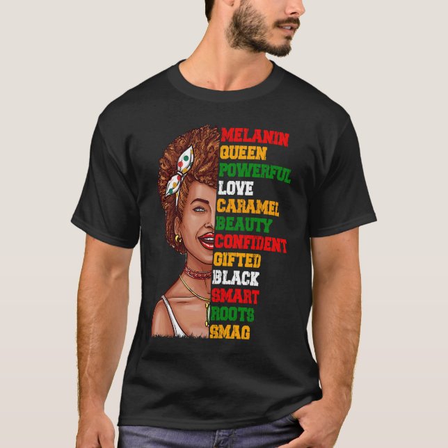 Black African Queen Words Girl Afro Natural Hair M T-Shirt (Front)