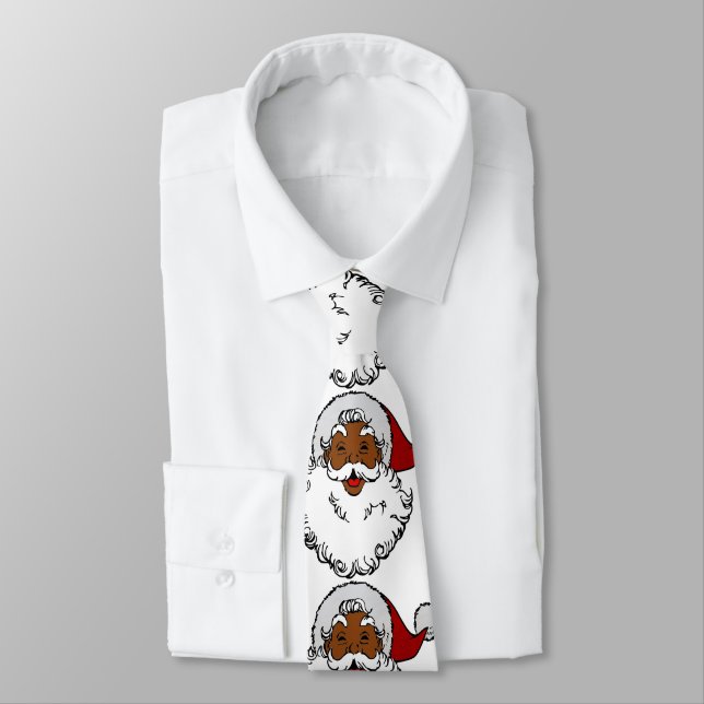 black african santa claus christmas neck tie (Tied)