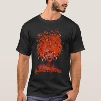 Black African Woman Afro Orange Butterfly Leukemia T-Shirt