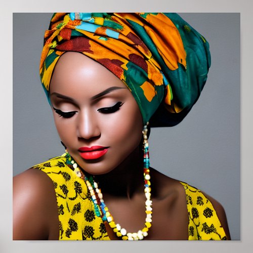 Black African Woman colorful headscarf portrait Poster