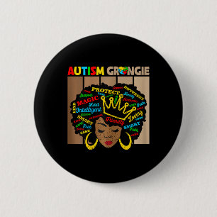 Black Afro African American Autism Grangie Awarene Button