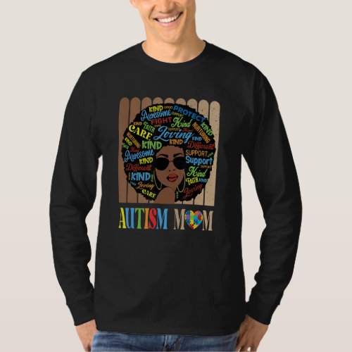 Black Afro African American Autism Mom Awareness M T_Shirt
