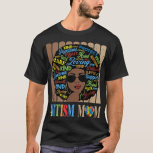 Black Afro African American Autism Mom Awareness M T-Shirt