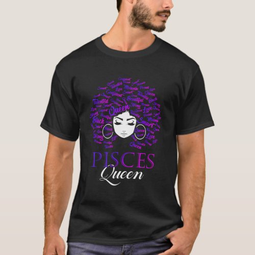 Black Afro Hair Pisces Queen T_Shirt