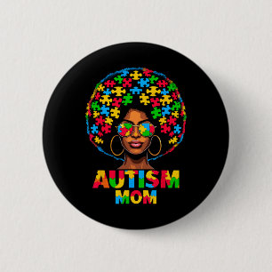 Black Afro Mom American Autism Awareness Button