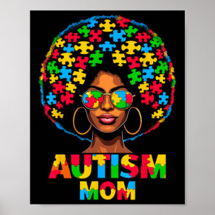 Black Afro Mom American Autism Awareness  Poster