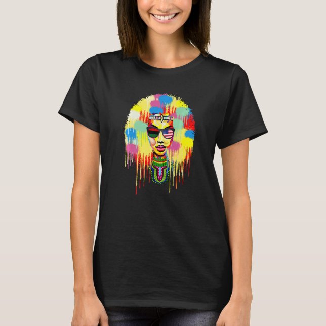 Black Afro Natural Hair Melanin Queen Black Histor T-Shirt (Front)