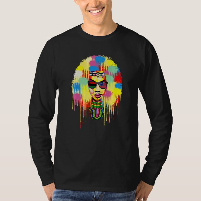 Black Afro Natural Hair Melanin Queen Black Histor T-Shirt (Front)