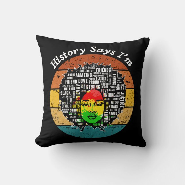 Black Afro Woman Melanin Girl Black History Month Throw Pillow (Front)