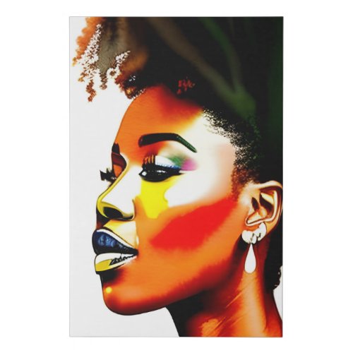 Black Afro Woman Watercolor Portrait I Faux Canvas Print