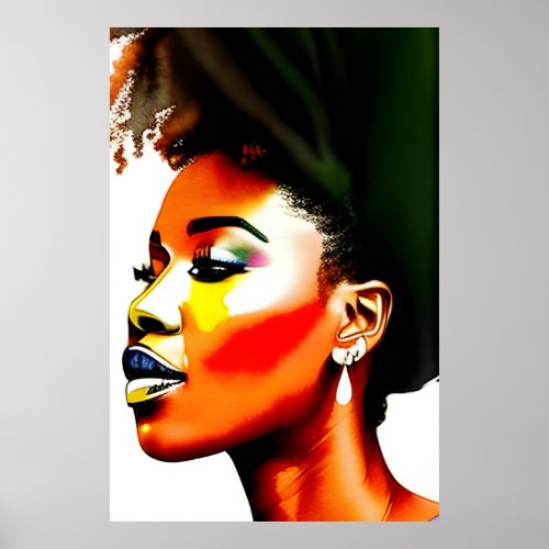Black Afro Woman Watercolor Portrait I Poster