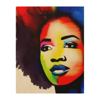 Black Afro Woman Watercolor Portrait III Wood Wall Art