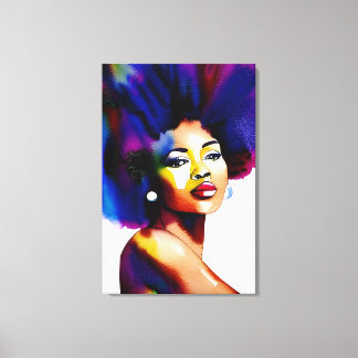 Black Afro Woman Watercolor Portrait IV Canvas Print