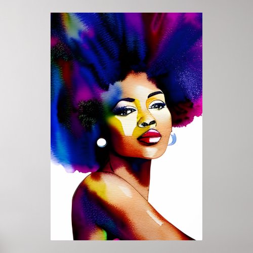 Black Afro Woman Watercolor Portrait IV Poster