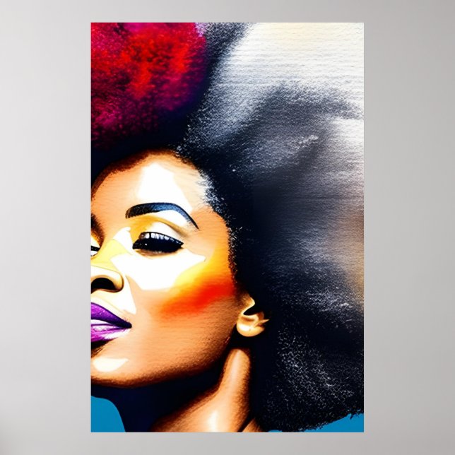 Black Afro Woman Watercolor Portrait V Poster (Front)