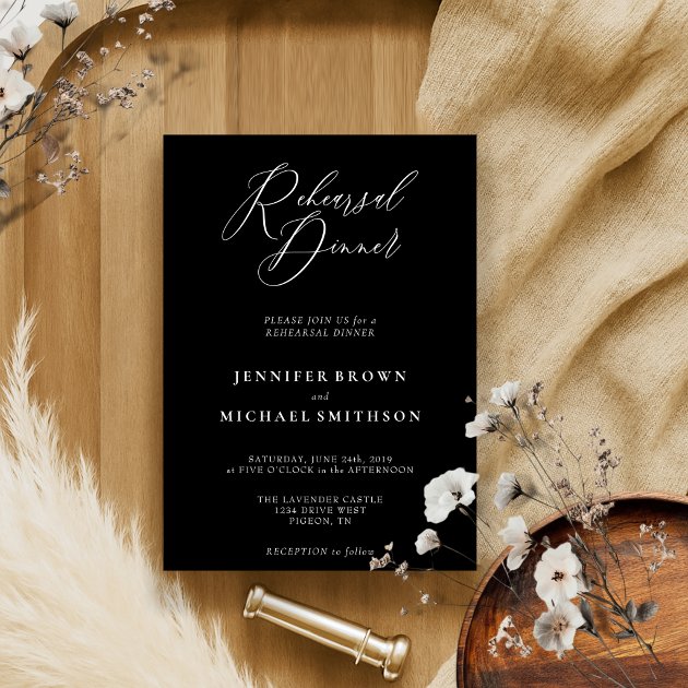 Black After Wedding Reception Rehearsal Dinner Invitation