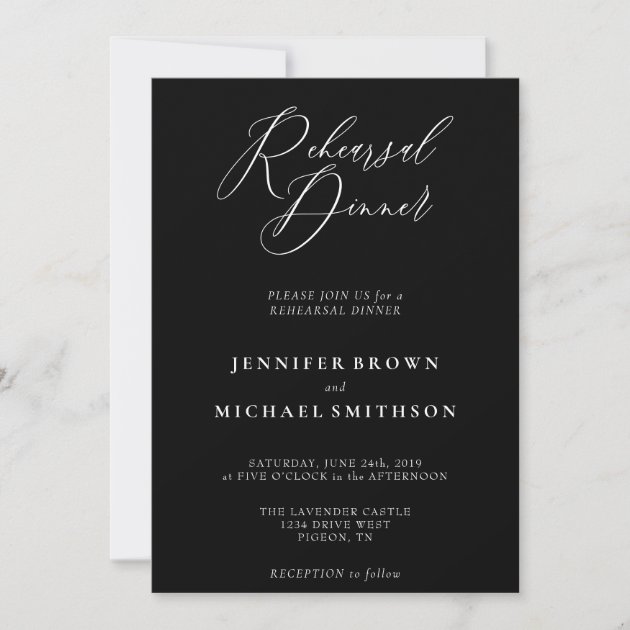 Black After Wedding Reception Rehearsal Dinner Invitation