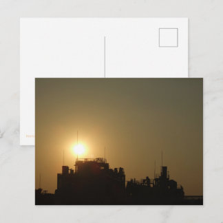 Black against the golden glow of the setting sun. postcard